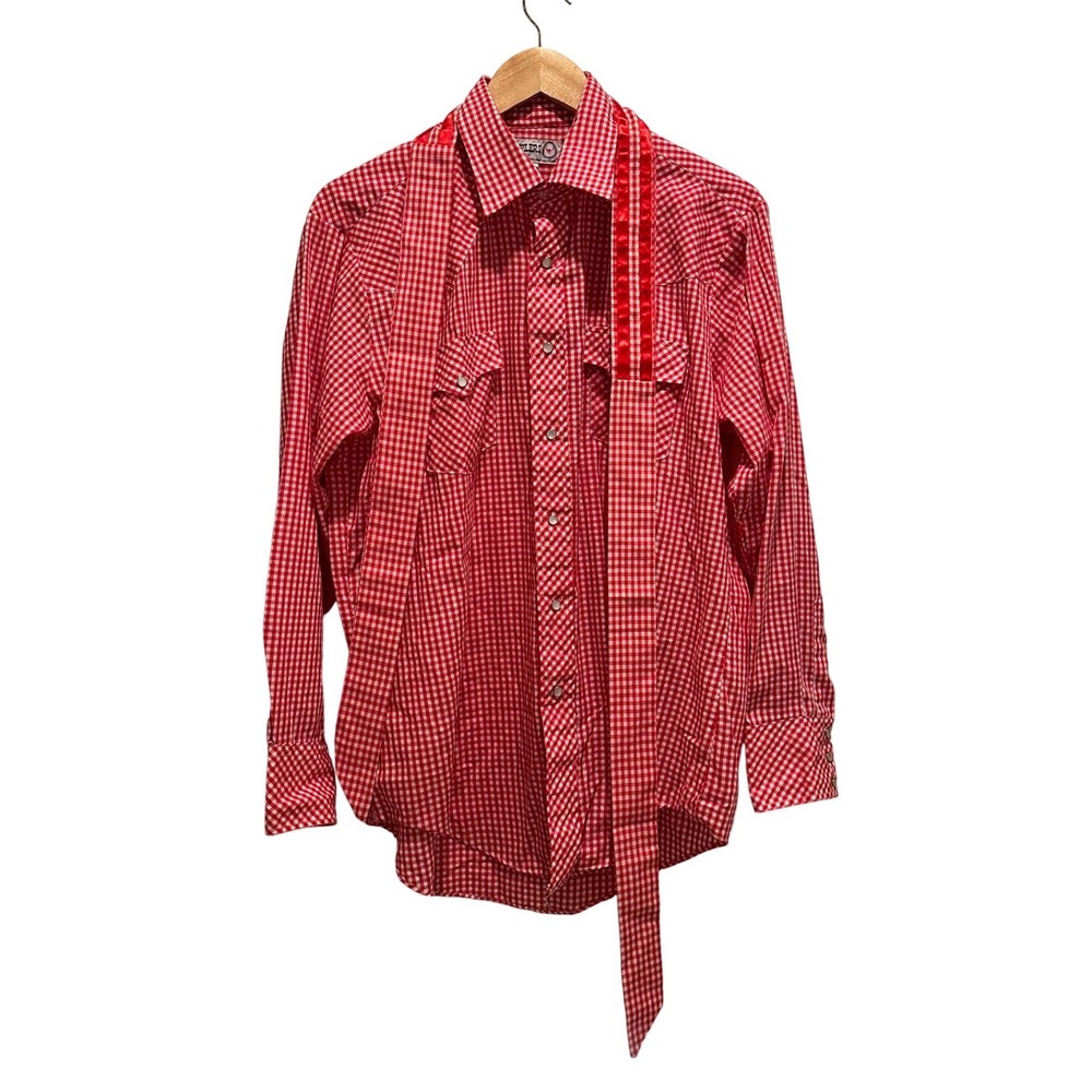 Sheplers Vintage‎ Red Gingham Western Shirt Pearl Snap Cowboy Button Up Large